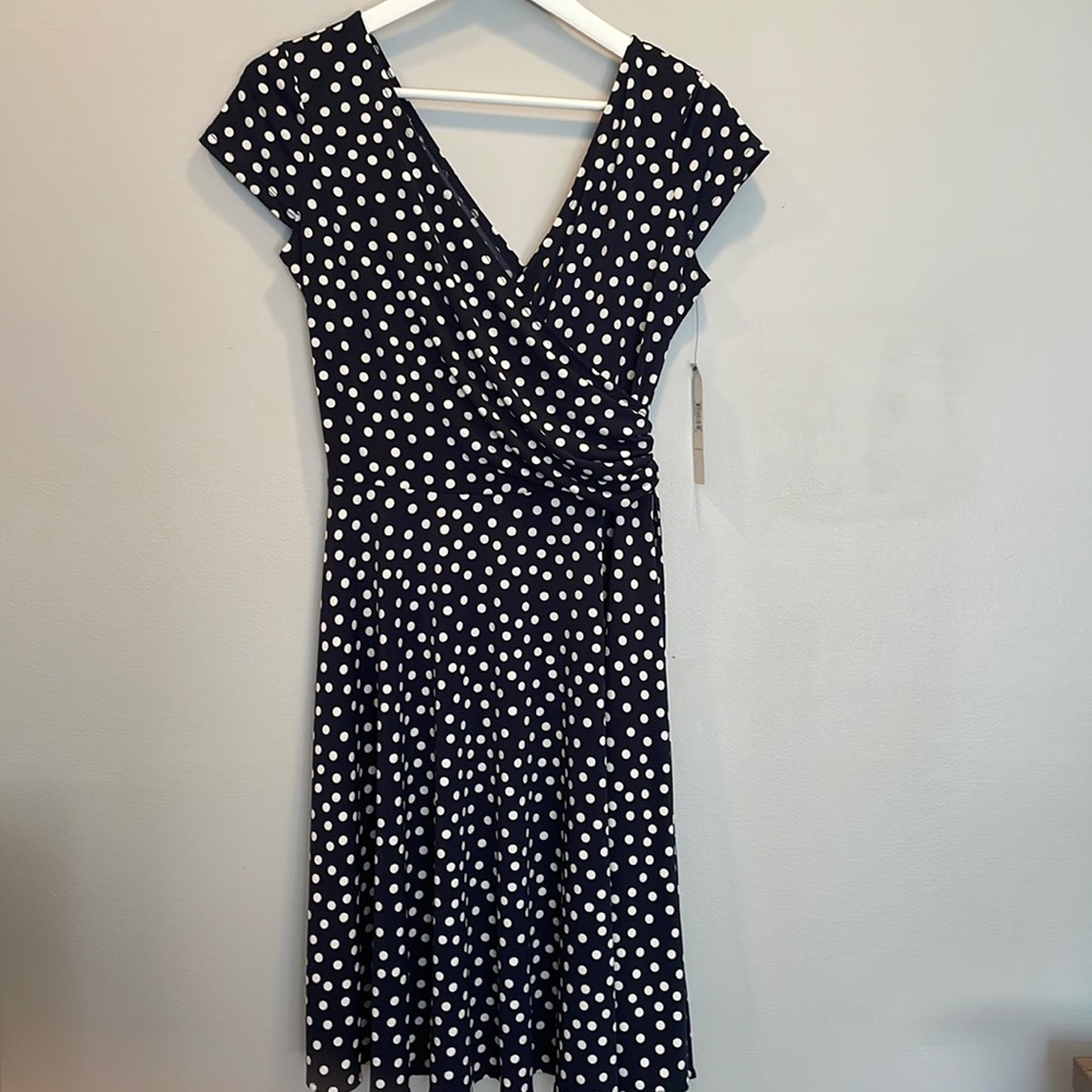 Maggy London 10P Navy Polka Dot Dress